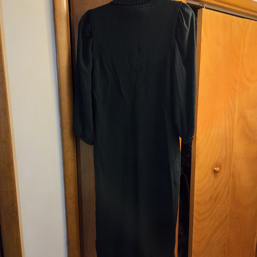 New York & Company Green Puff Sleeve Sheath Sweater Dress